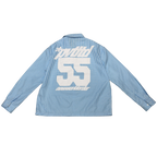Rush Hour Blue Shirt, back view with the 55 newworldorder PVTLTD* print