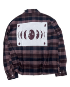 Cosmic Flannel, back view with the moon-phase patch framed by four stars