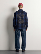 Himalayan Biker Corduroy Shirt back on model, twin sun mandala print, PVTLTD*