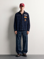 PVTLTD* Himalayan Biker Corduroy Shirt, navy check corduroy with spike studs, front on model