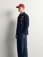 PVTLTD* Himalayan Biker Corduroy Shirt styled open with baggy denim, side view