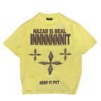 PVTLTD* The Nazar Tee, men's pale yellow oversized graphic tee, front view