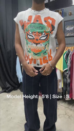 Video of the PVTLTD* White Raw Power Vest and its tiger graphic detailing