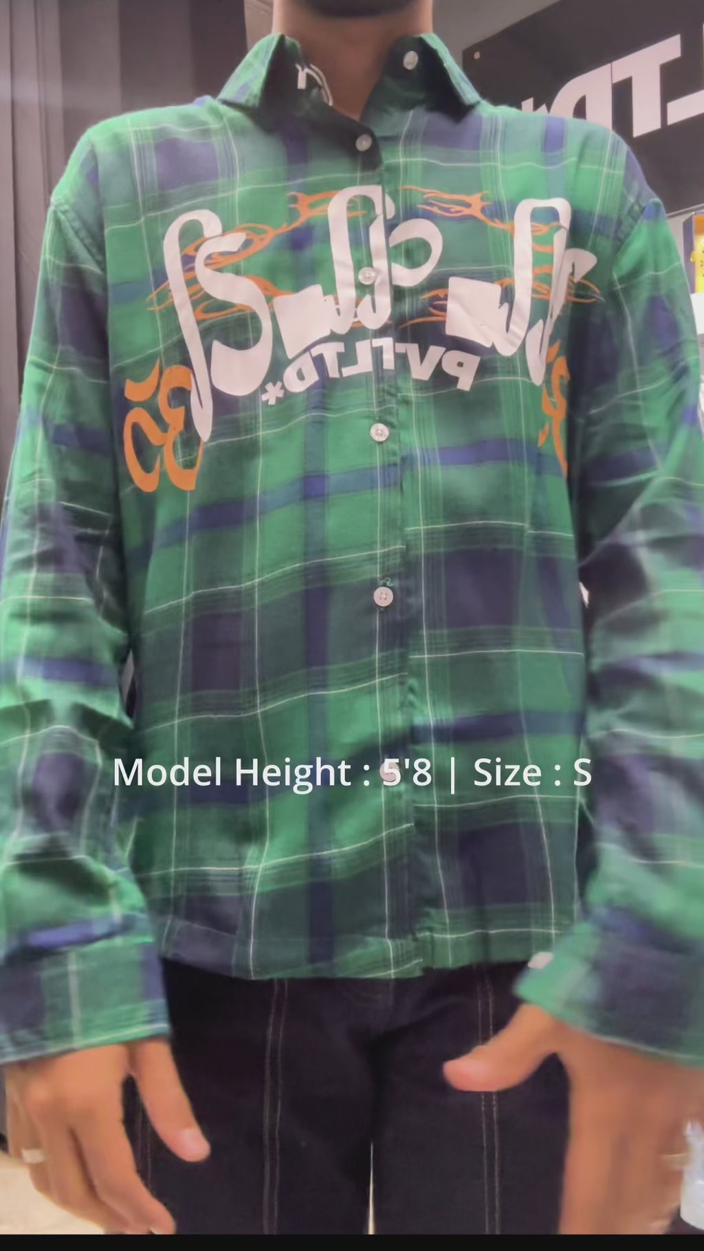 Video of the PVTLTD* P.V.T Shirt in green and navy check flannel