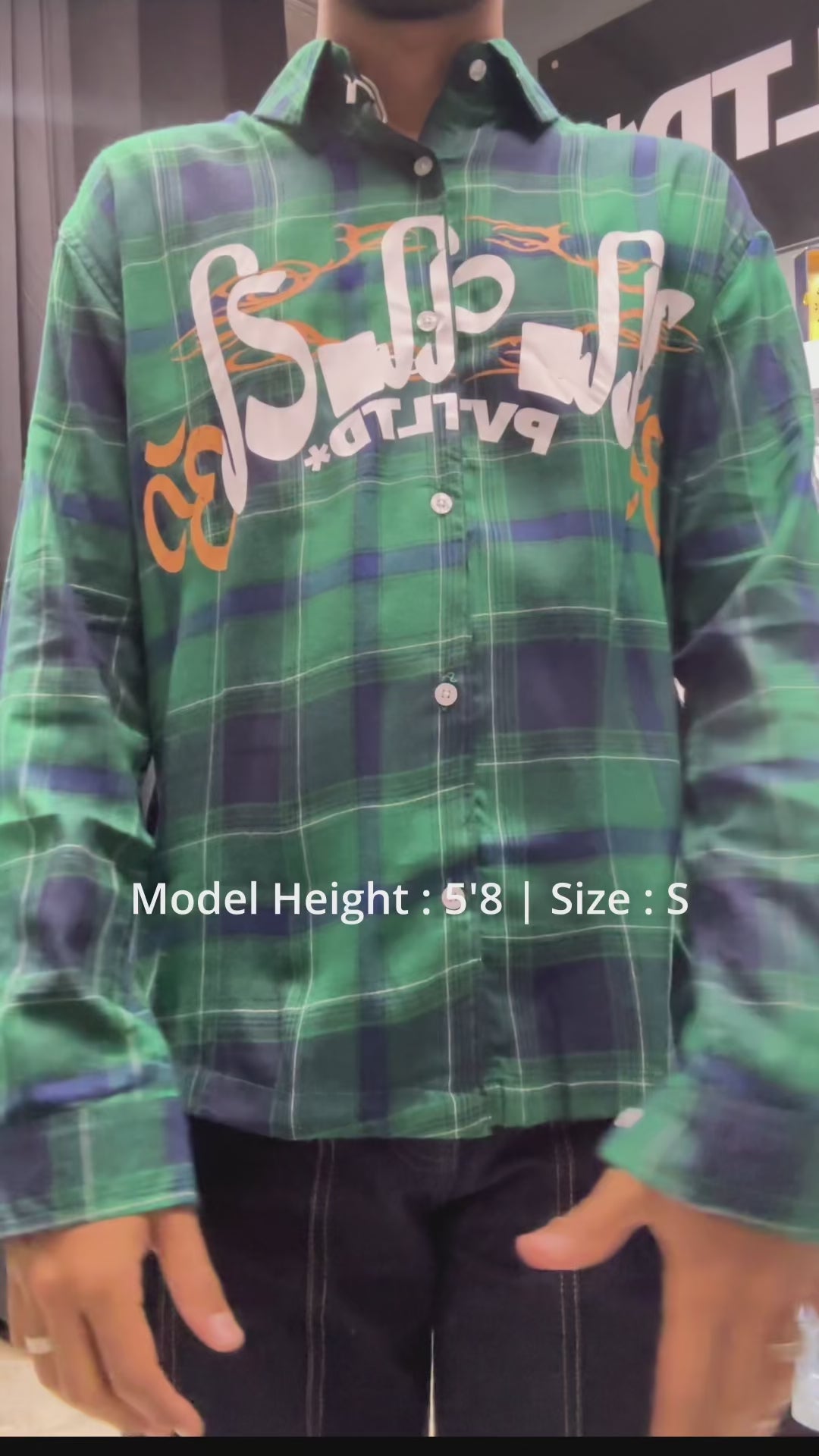 Video of the PVTLTD* P.V.T Shirt in green and navy check flannel